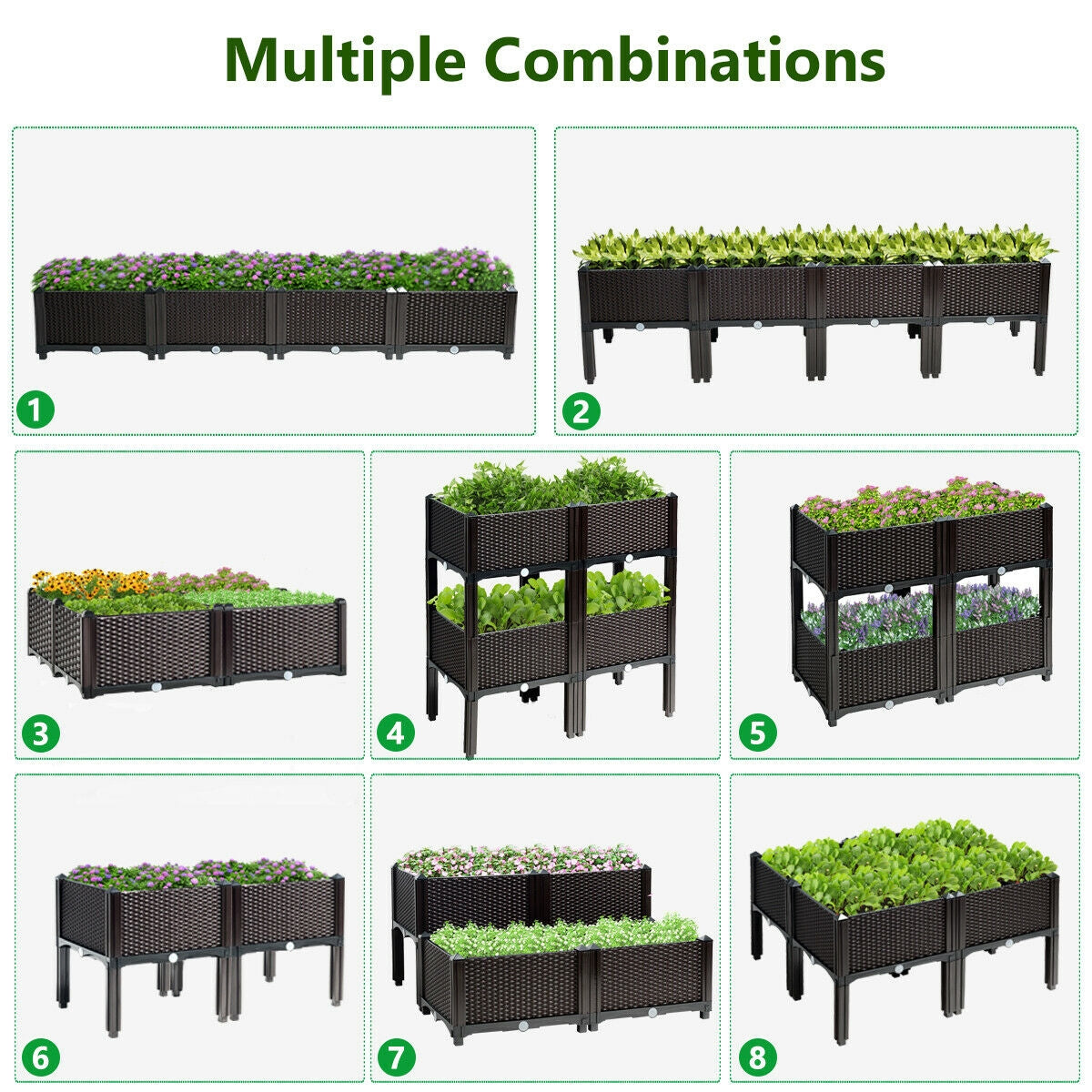 Set of 4 Elevated Flower Vegetable Herb Grow Planter Box, Brown Raised Garden Beds at Gallery Canada