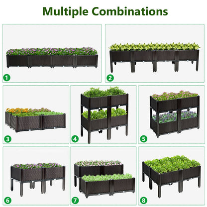 Set of 4 Elevated Flower Vegetable Herb Grow Planter Box, Brown Raised Garden Beds at Gallery Canada
