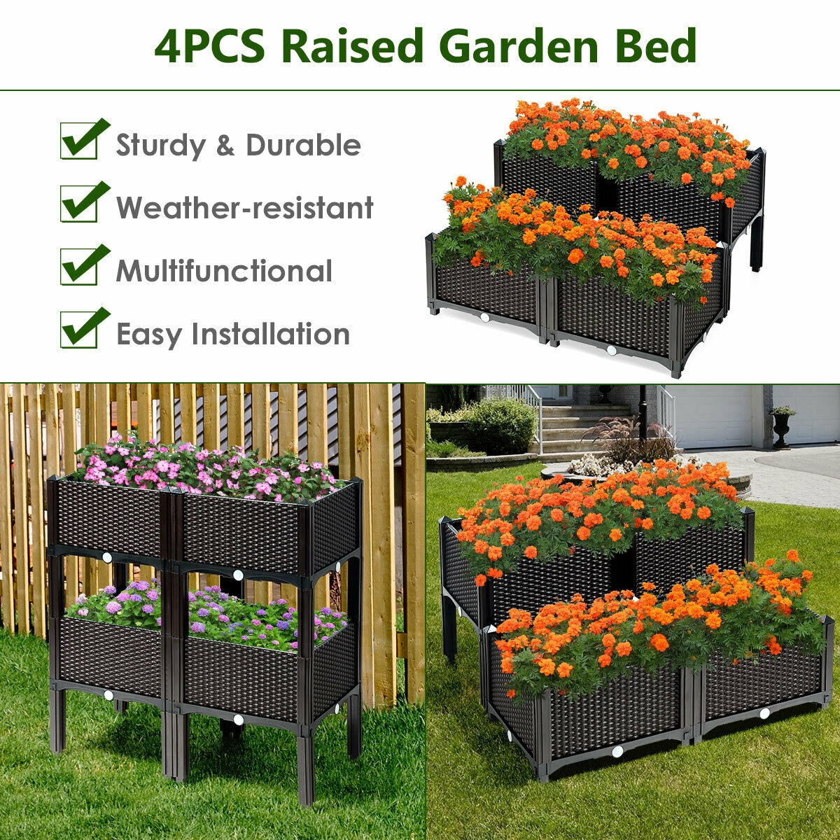 Set of 4 Elevated Flower Vegetable Herb Grow Planter Box, Brown Raised Garden Beds at Gallery Canada