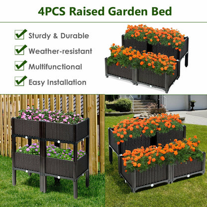 Set of 4 Elevated Flower Vegetable Herb Grow Planter Box, Brown Raised Garden Beds at Gallery Canada