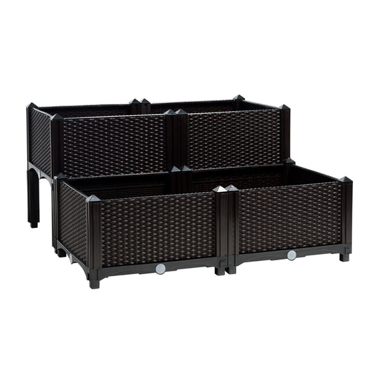 Set Of 4 Elevated Flower Vegetable Herb Grow Planter Box, Brown Raised Garden Beds Brown at Gallery Canada