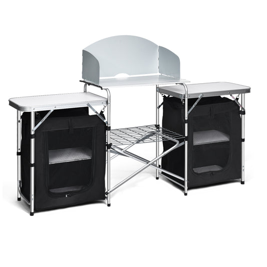 Folding Camping Table with Storage Organizer, Black Camping Furniture Black at Gallery Canada