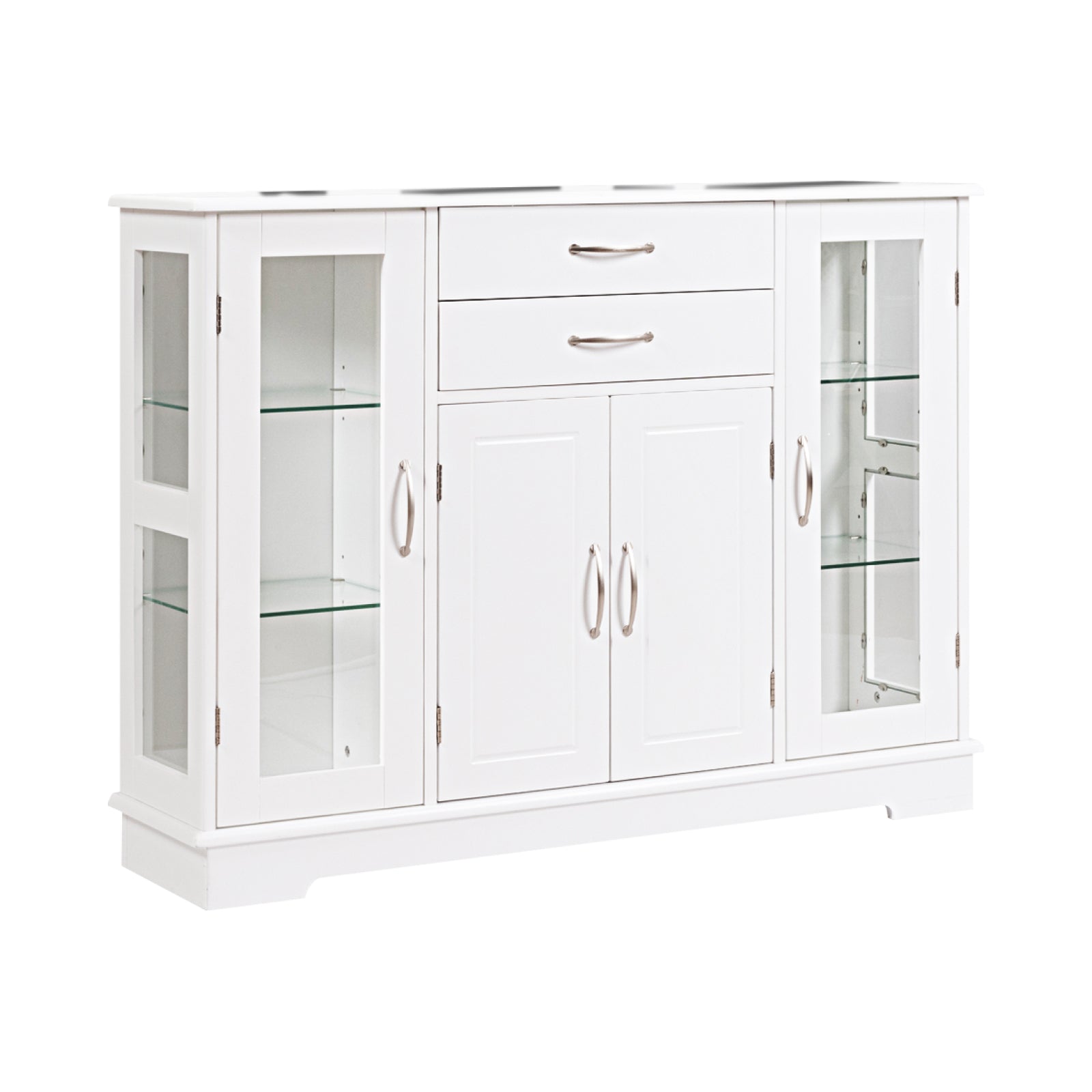Sideboard Buffet Server Storage Cabinet with 2 Drawers and Glass Doors, White Sideboards Cabinets & Buffets at Gallery Canada