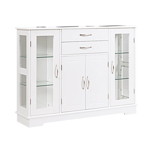 Sideboard Buffet Server Storage Cabinet with 2 Drawers and Glass Doors, White - Gallery Canada