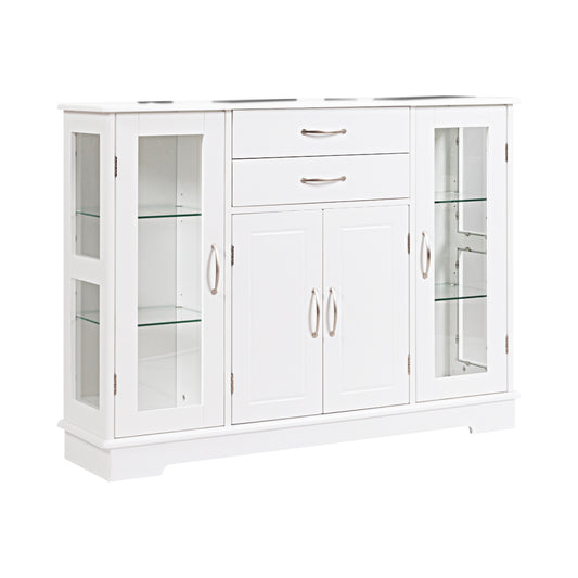 Sideboard Buffet Cabinet, 2 Drawers, Glass Doors, White Sideboards Cabinets & Buffets White at Gallery Canada