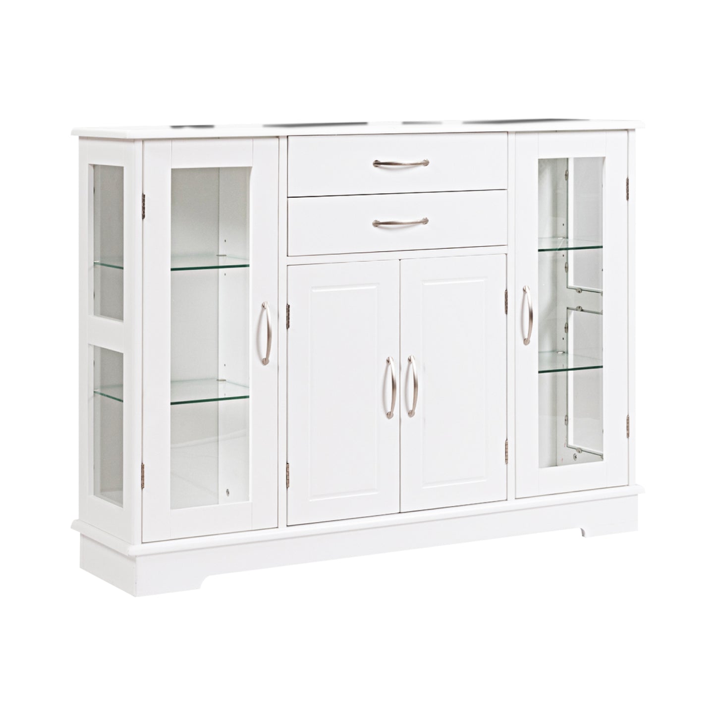 Sideboard Buffet Server Storage Cabinet with 2 Drawers and Glass Doors, White Sideboards Cabinets & Buffets White at Gallery Canada