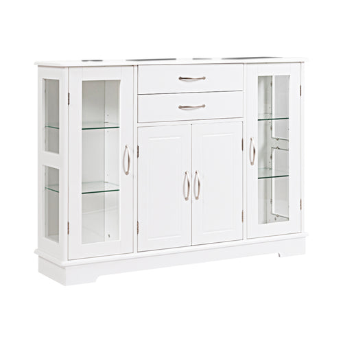 Sideboard Buffet Cabinet, 2 Drawers, Glass Doors, White