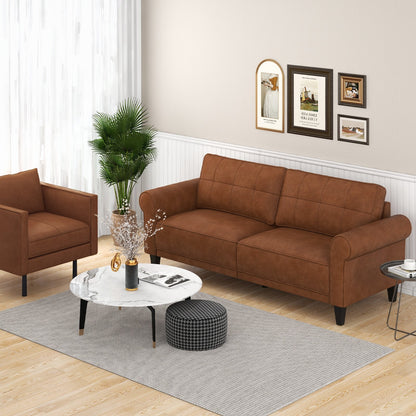PU Leather Modern 3-Seater Sofa Couch with 2 Detachable Back Pillows, Brown