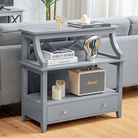 3-Tier Storage Rack End table Side Table with Slide Drawer, Gray - Gallery Canada