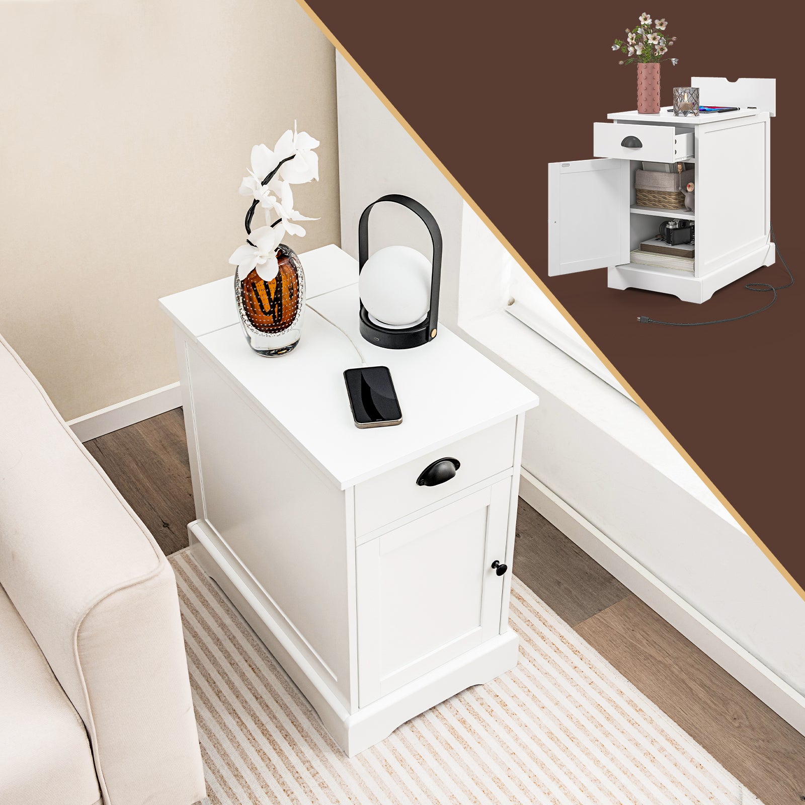 End Table With Charging Station, Flip Top, White End & Side Tables at Gallery Canada
