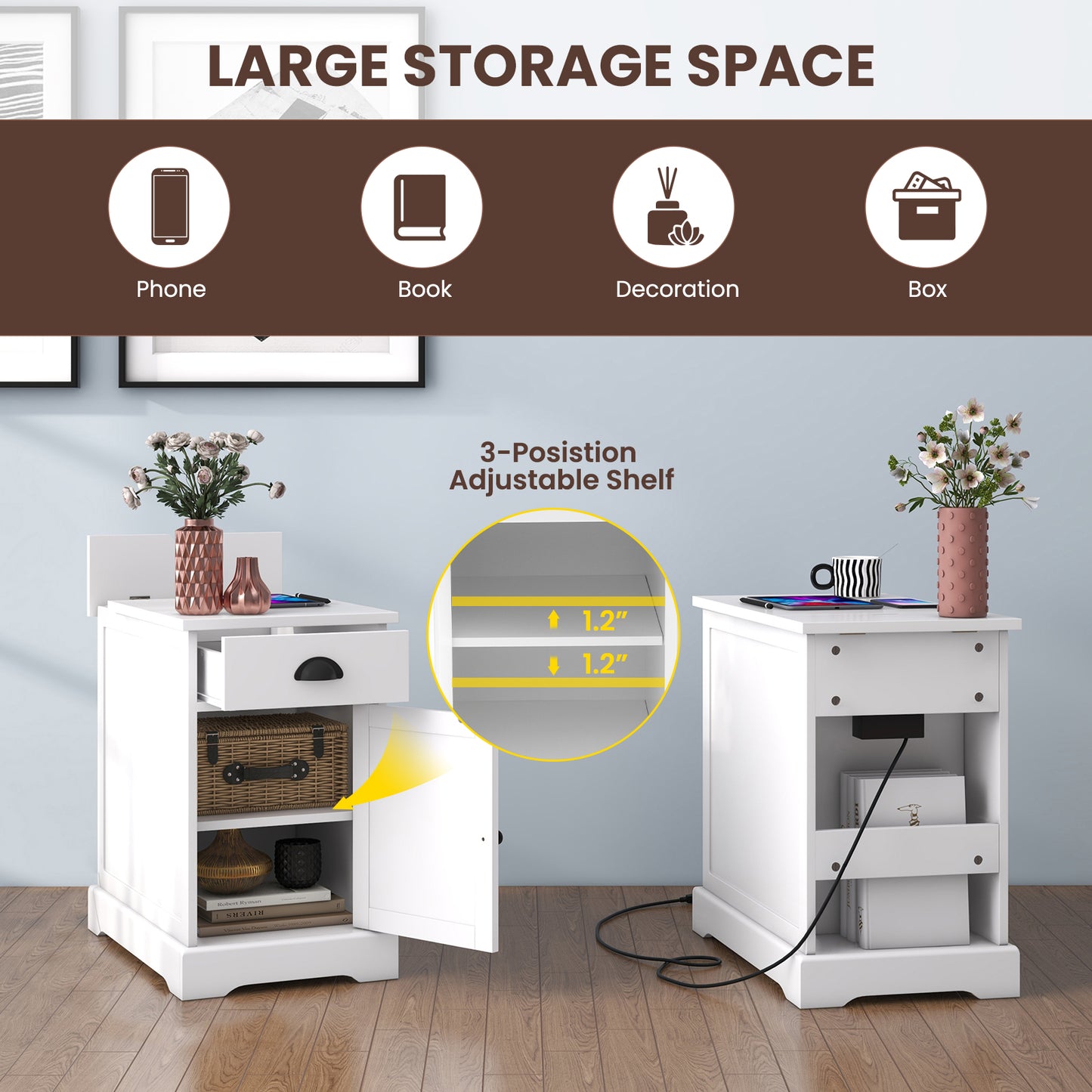 End Table With Charging Station, Flip Top, White End & Side Tables at Gallery Canada
