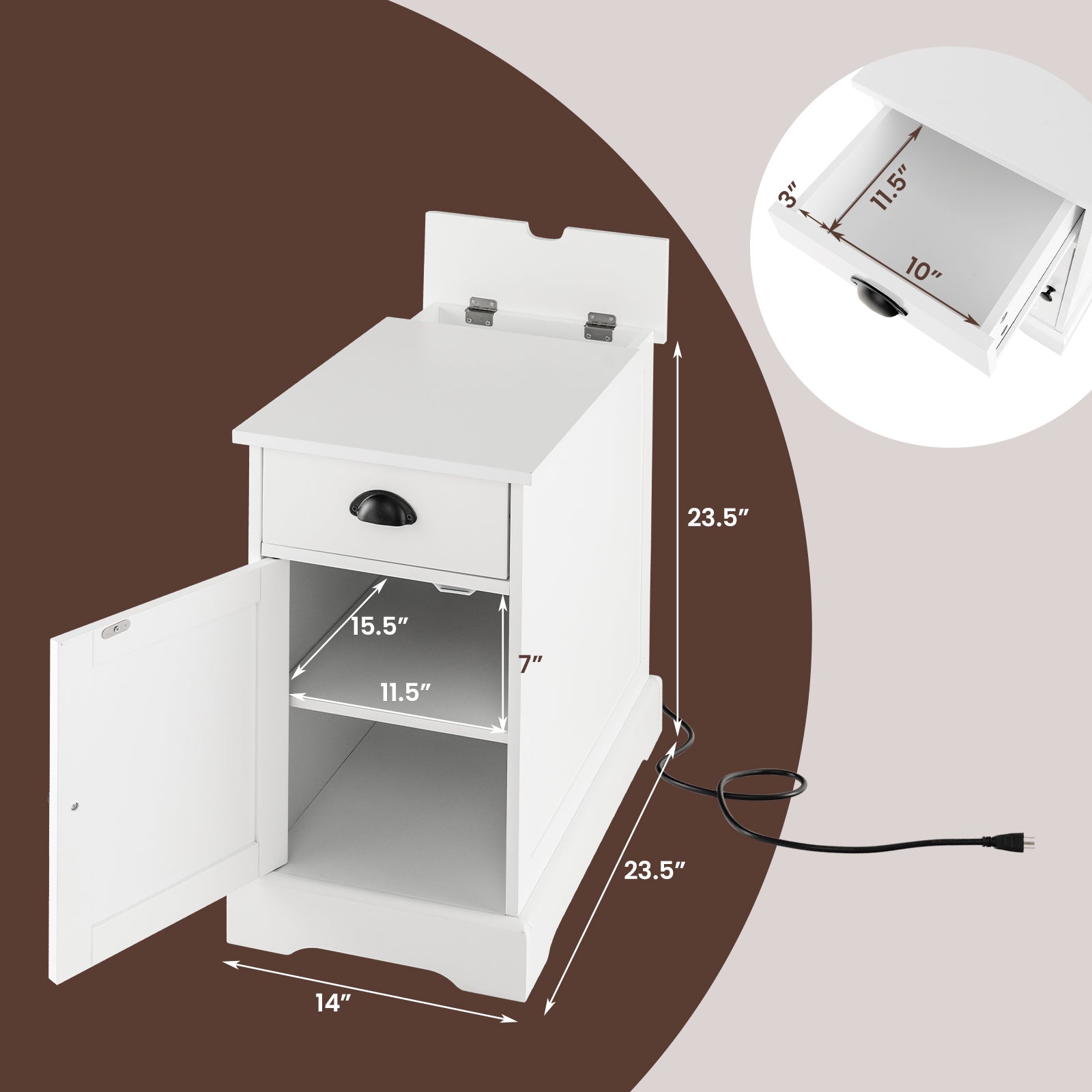 End Table With Charging Station, Flip Top, White End & Side Tables at Gallery Canada