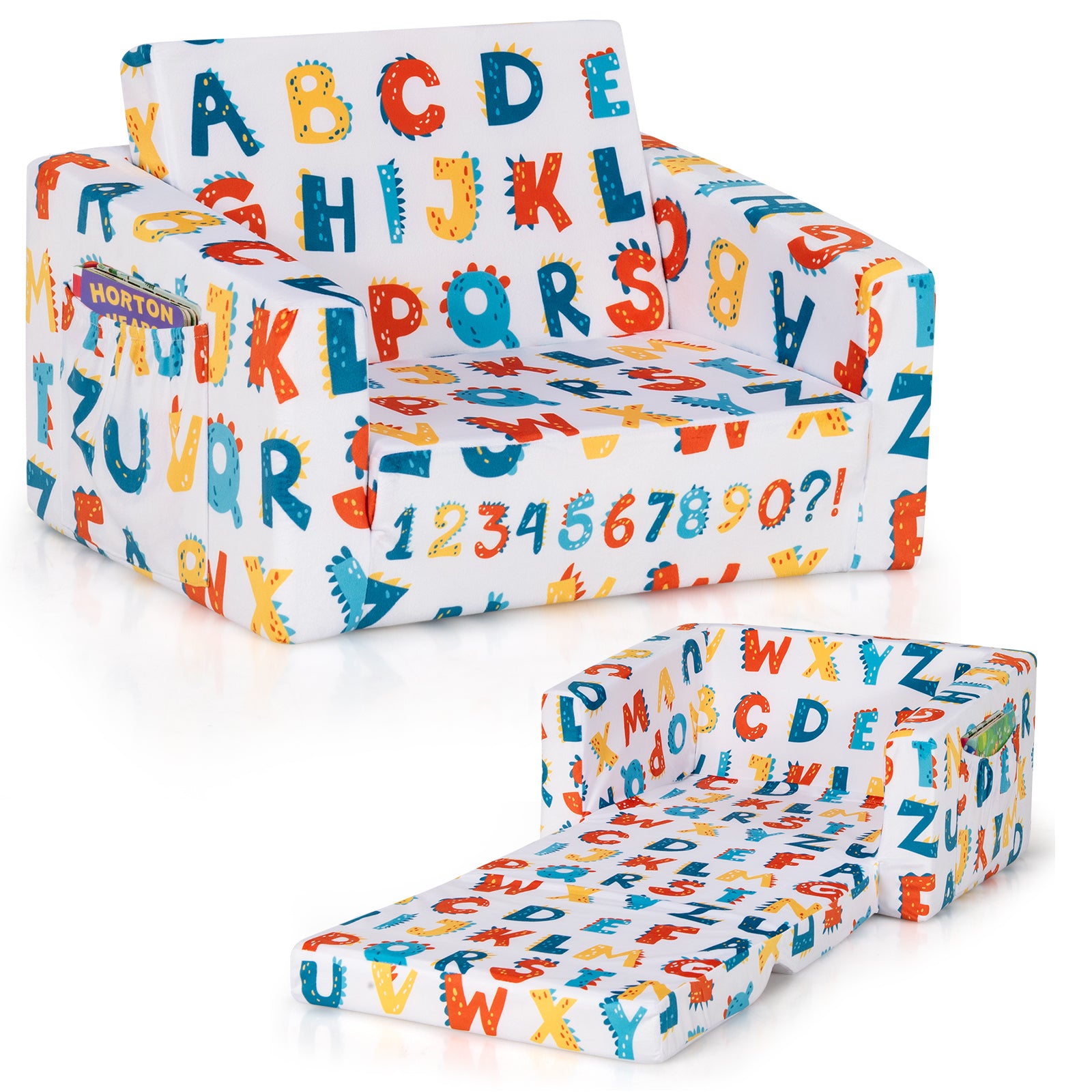 Convertible Kids Sofa, Velvet Fabric, Multicolor Kids Chairs & Seating at Gallery Canada