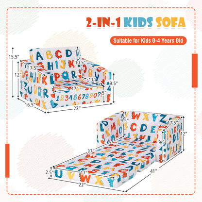 2-in-1 Convertible Kids Sofa with Velvet Fabric, Multicolor Kids Chairs & Seating at Gallery Canada
