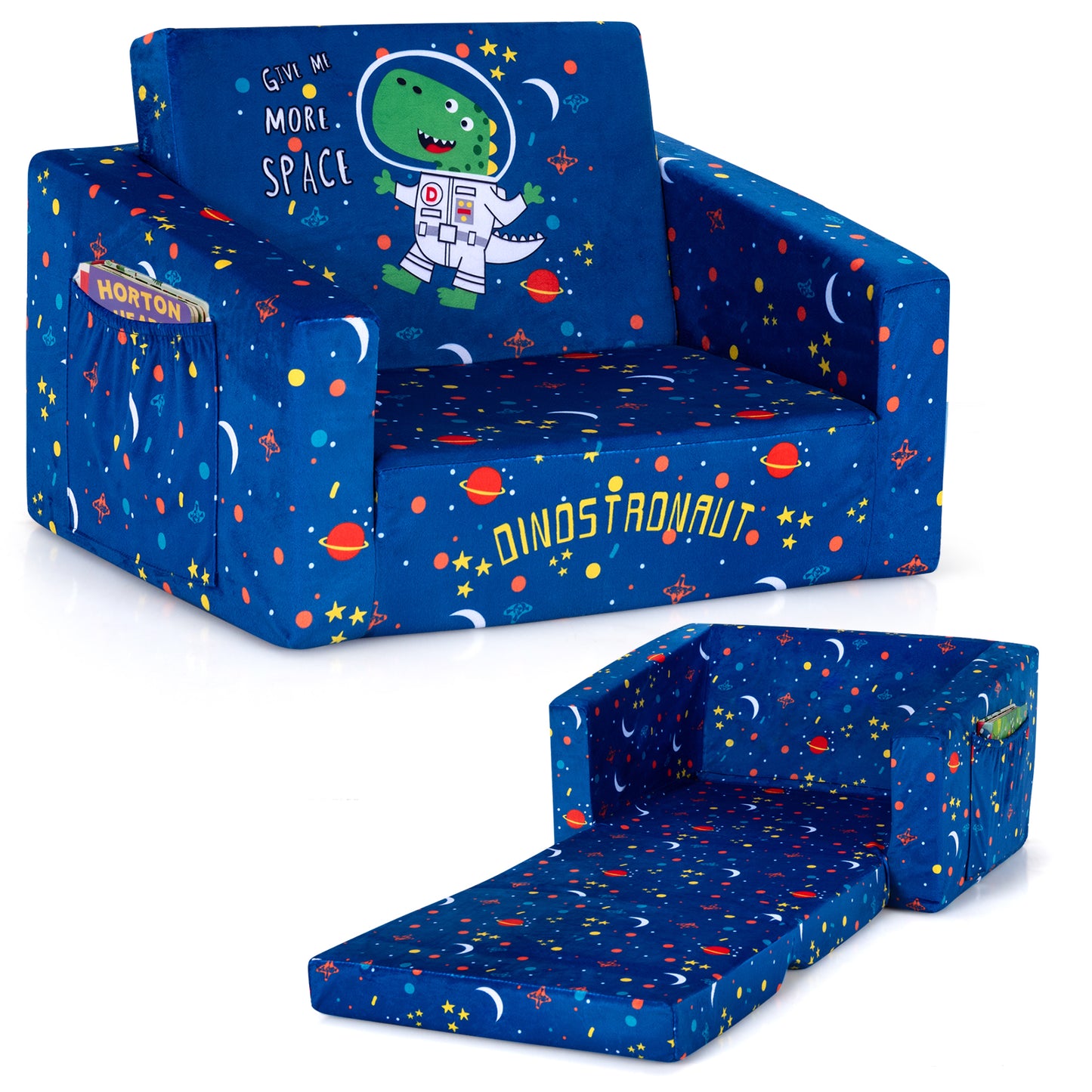 Convertible Kids Sofa, Velvet Fabric, Blue Kids Chairs & Seating at Gallery Canada