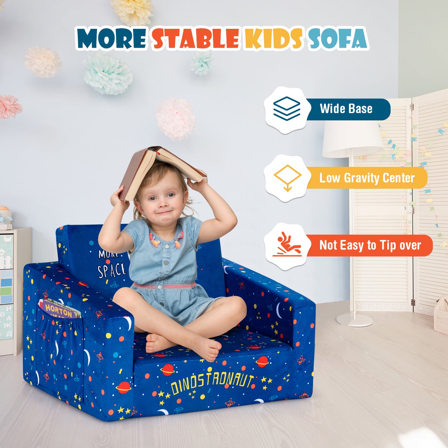 2-in-1 Convertible Kids Sofa with Velvet Fabric, Blue Kids Chairs & Seating at Gallery Canada