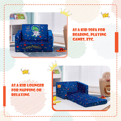 2-in-1 Convertible Kids Sofa with Velvet Fabric, Blue Kids Chairs & Seating at Gallery Canada