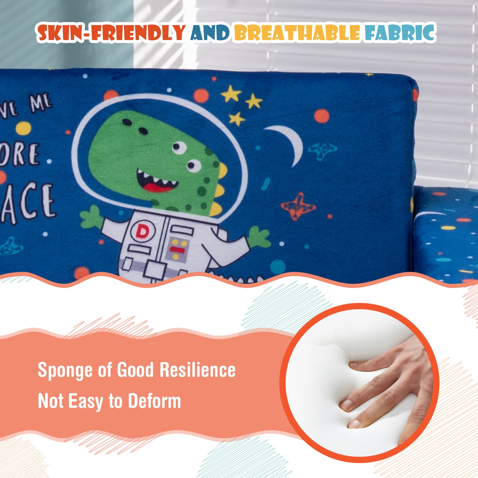 2-in-1 Convertible Kids Sofa with Velvet Fabric, Blue Kids Chairs & Seating at Gallery Canada