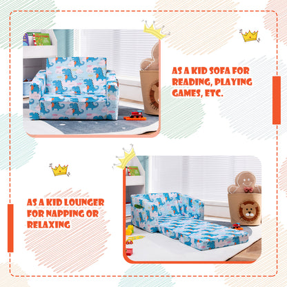 2-in-1 Convertible Kids Sofa with Velvet Fabric, Light Blue Kids Chairs & Seating at Gallery Canada