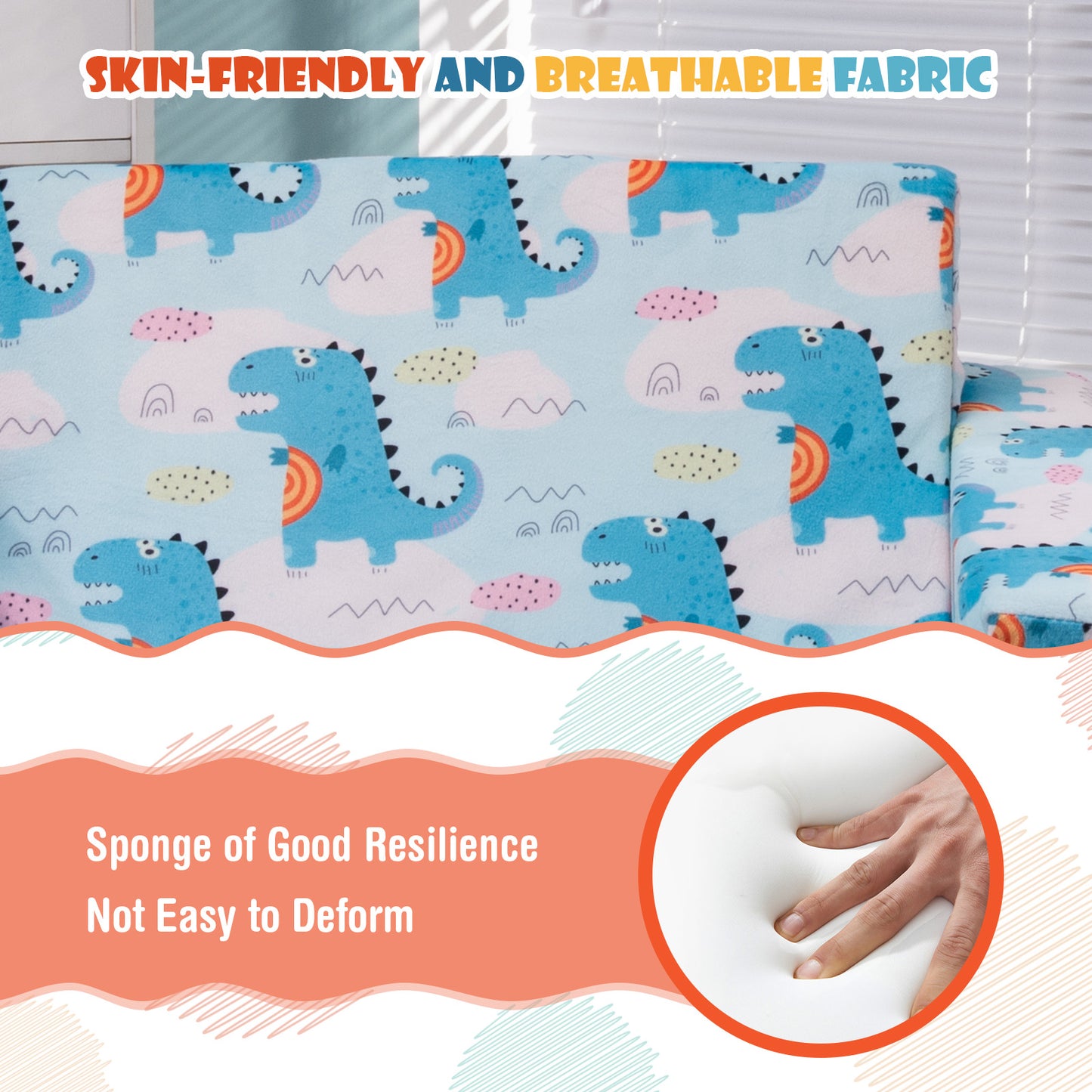 2-in-1 Convertible Kids Sofa with Velvet Fabric, Light Blue Kids Chairs & Seating at Gallery Canada