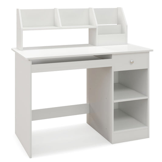 Kids Study Desk Children Writing Table with Hutch Drawer Shelves and Keyboard Tray, White