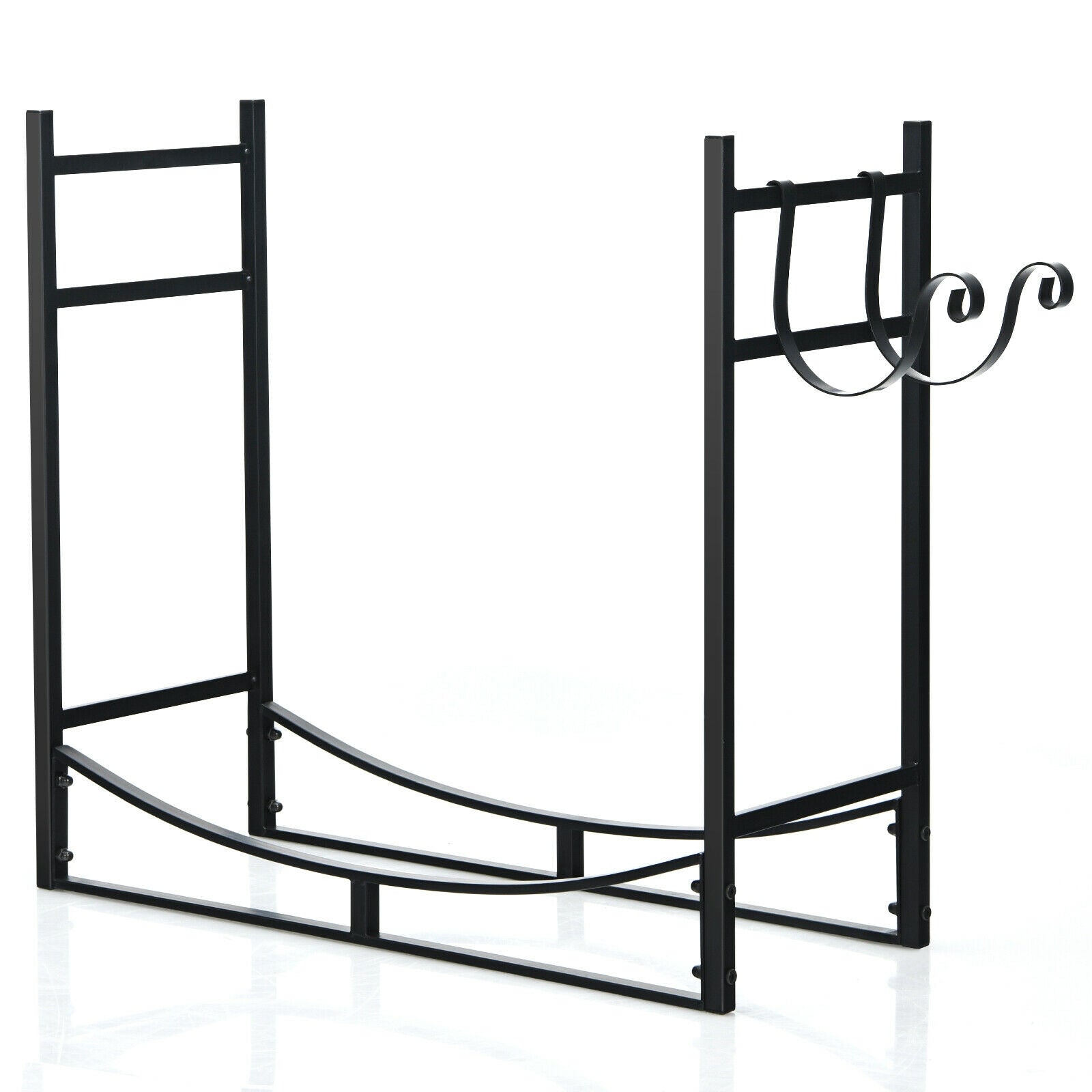 33 Inch Firewood Rack with Removable Kindling Holder Steel Fireplace Wood, Black Log Storage Black at Gallery Canada