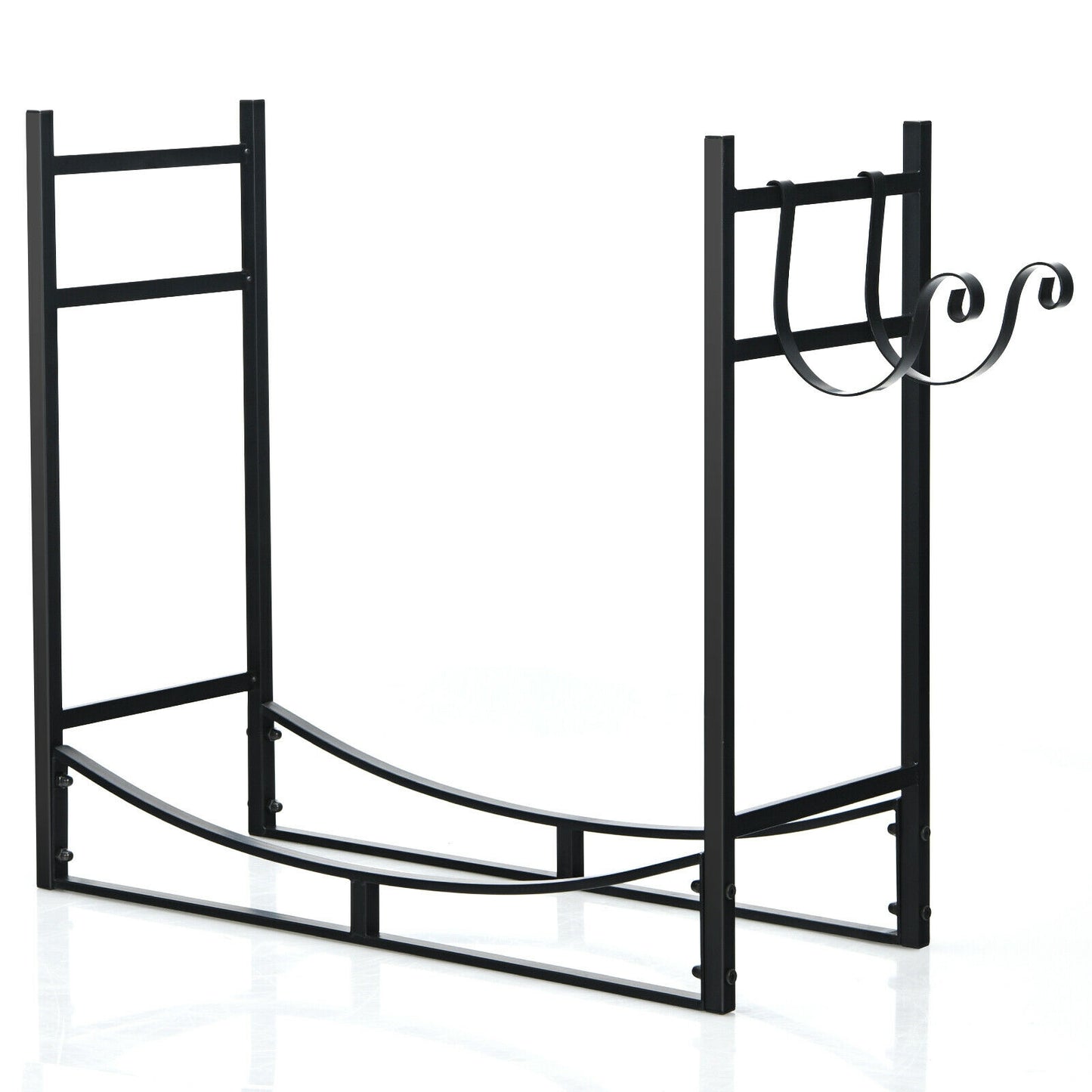 33 Inch Firewood Rack with Removable Kindling Holder Steel Fireplace Wood, Black Log Storage Black at Gallery Canada