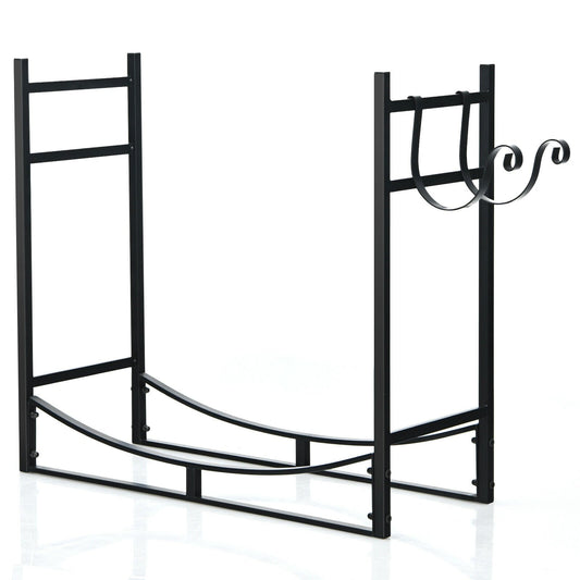 33 Inch Firewood Rack with Removable Kindling Holder Steel Fireplace Wood, Black - Gallery Canada
