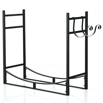 33 Inch Firewood Rack with Removable Kindling Holder Steel Fireplace Wood, Black Log Storage at Gallery Canada