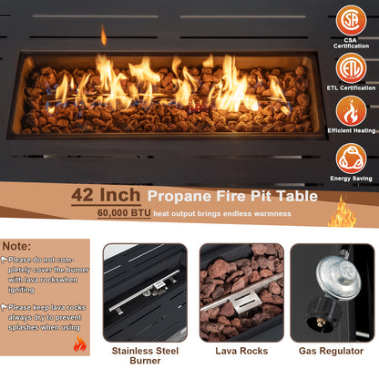 42 Inch 60 000 BTU Rectangular Propane Fire Pit Table with Waterproof Cover Fire Pit Tables at Gallery Canada