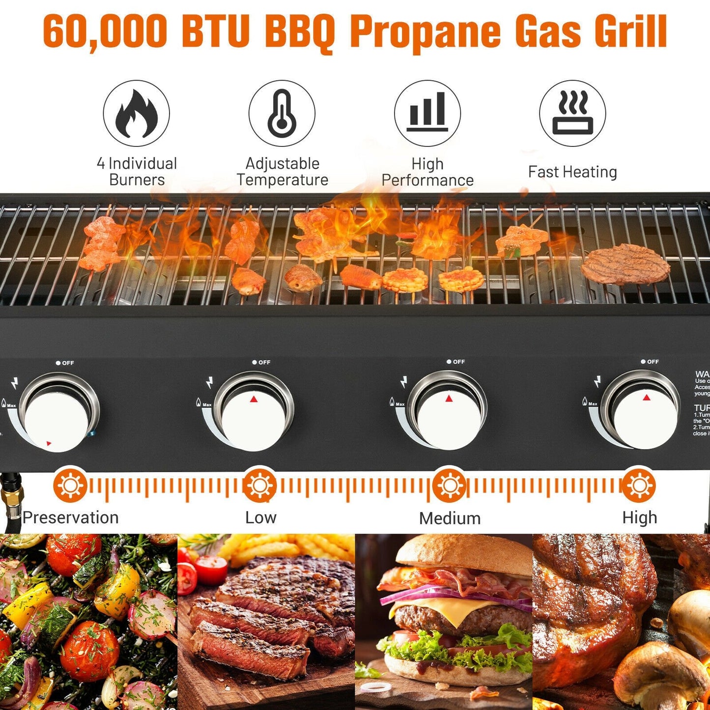 60000BTU 4 Burner Foldable Outdoor Propane Gas Grill with Wheels, Black at Gallery Canada