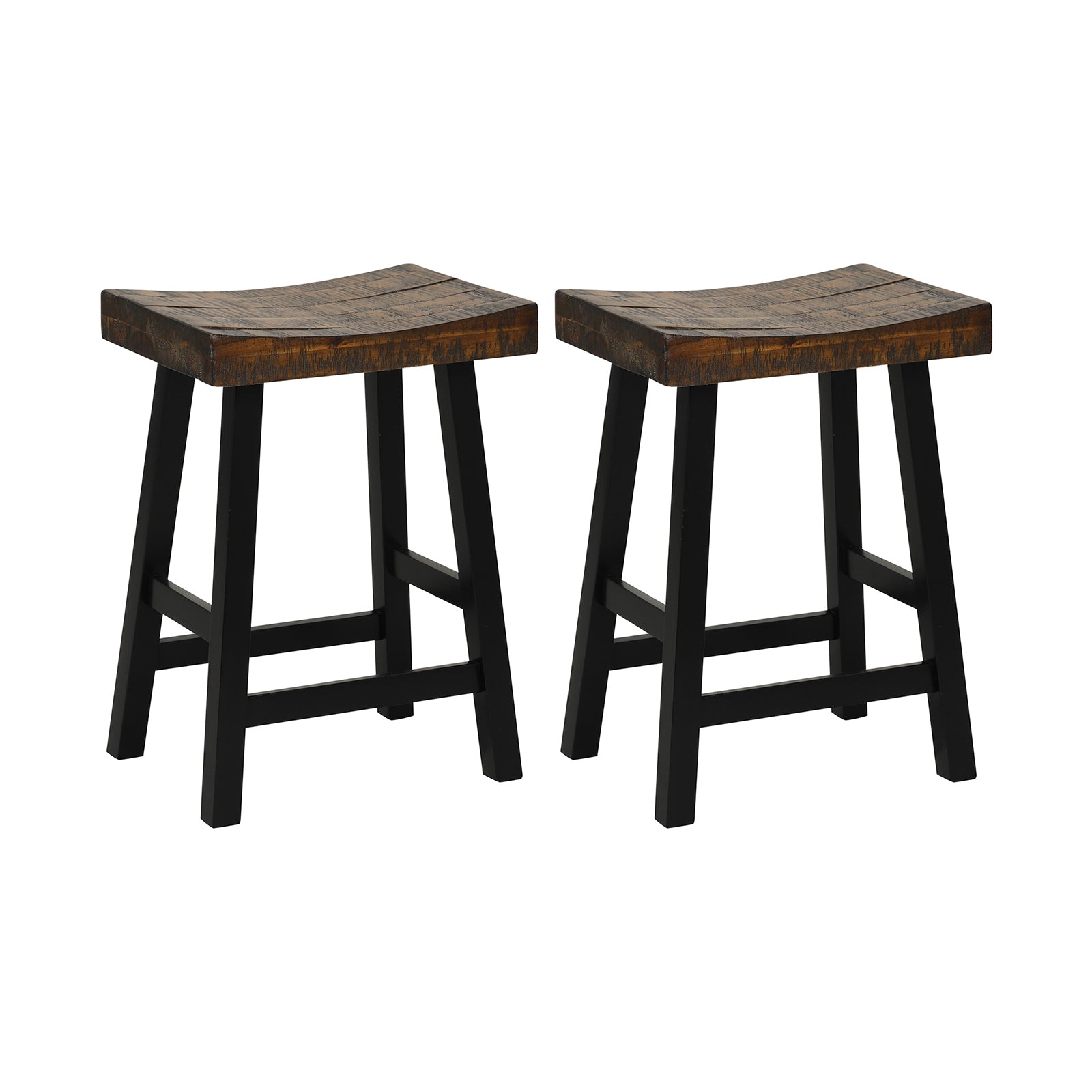 24 Inch Solid Wood Saddle Seat, Curved Seat Surface, Comfortable Footrests, Wood Bar Stools at Gallery Canada