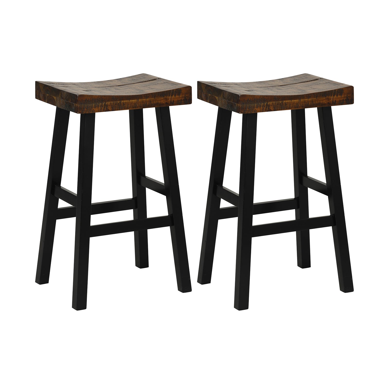 29 Inch Solid Wood Saddle Seat, Curved Surface, Footrests, Wood Bar Stools at Gallery Canada