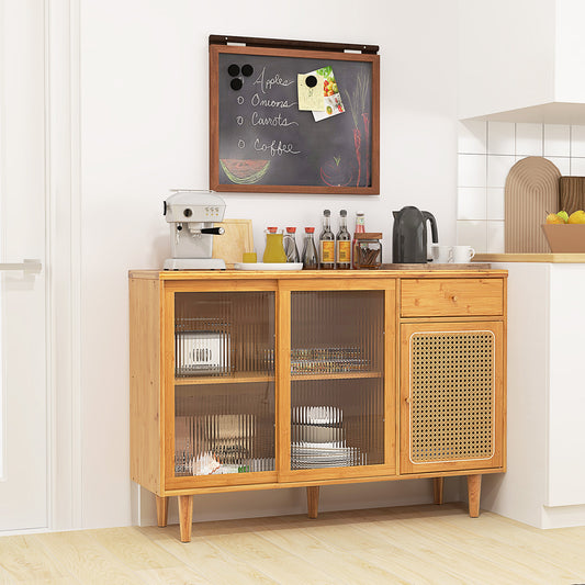 Modern Bamboo Buffet Sideboard Cabinet with Tempered Glass Sliding Doors, Natural Cabinets & Chests Natural at Gallery Canada