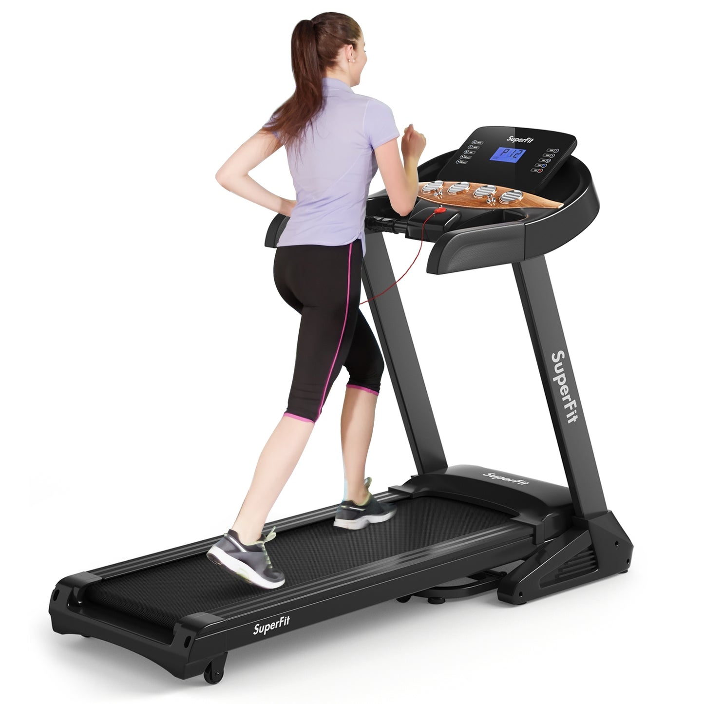 3.75HP Electric Folding Treadmill with Auto Incline 12 Program APP Control, Black Treadmills at Gallery Canada