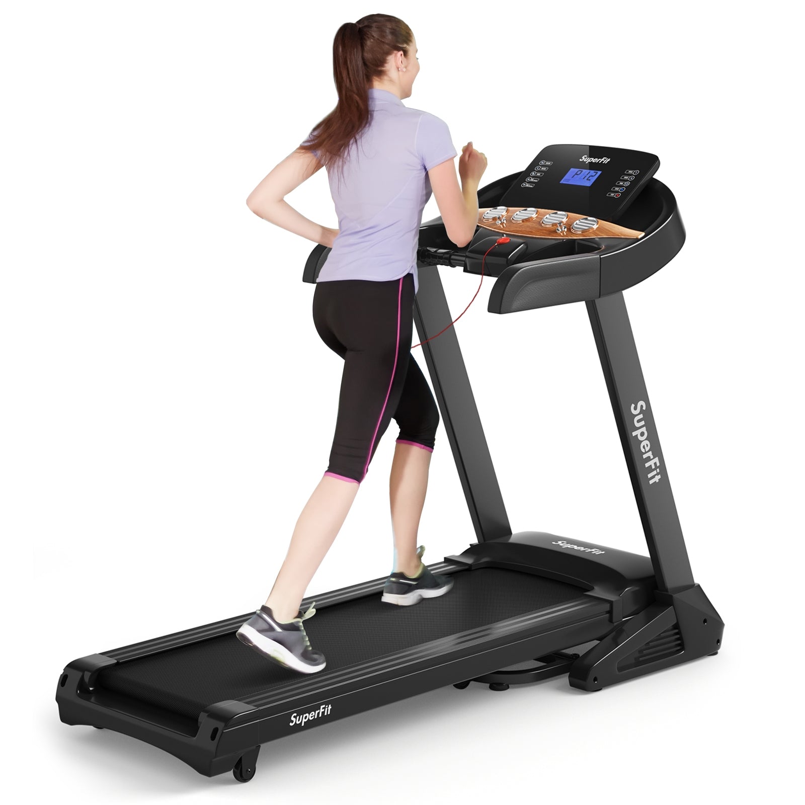 3.75HP Electric Folding Treadmill with Auto Incline 12 Program APP Control, Black Treadmills at Gallery Canada