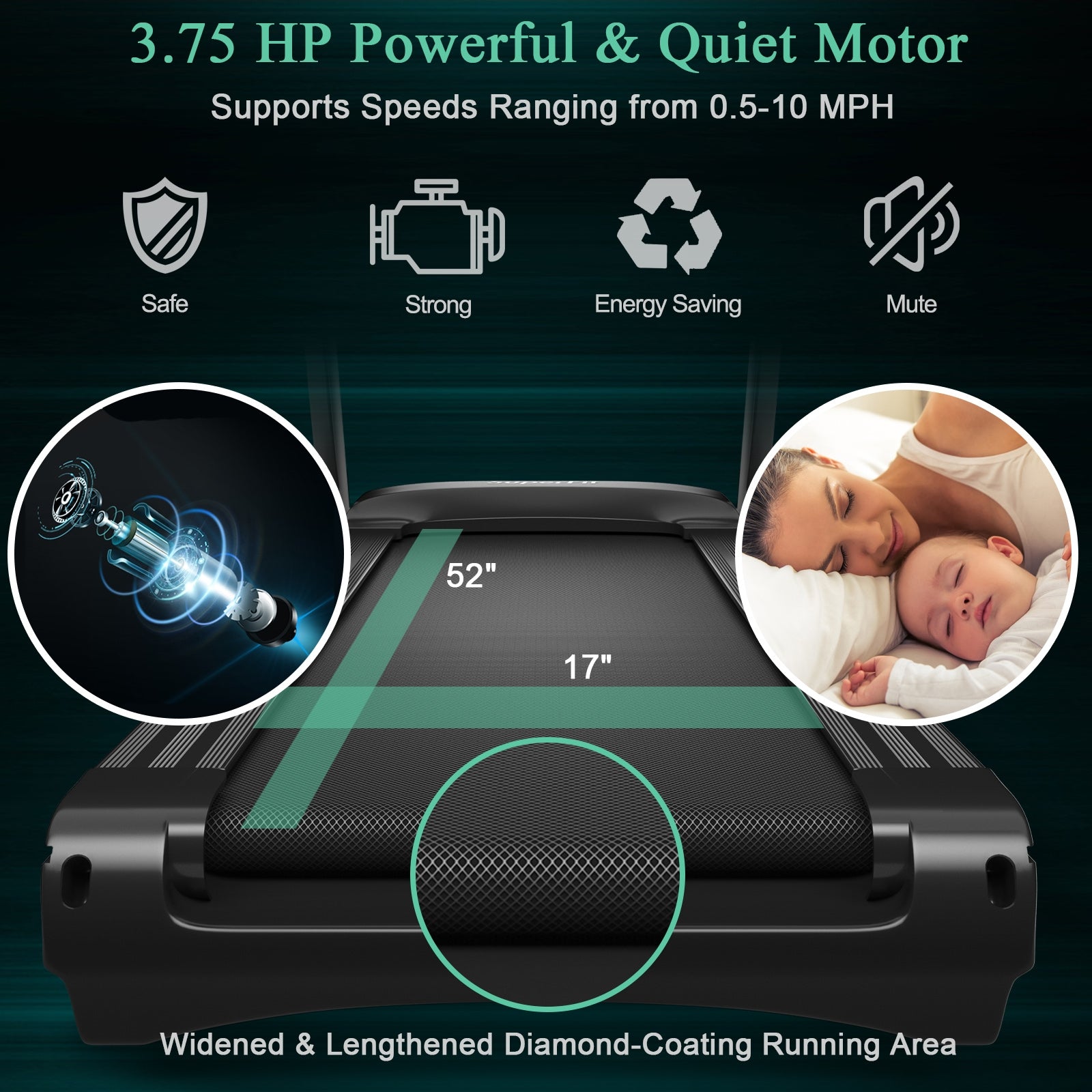 3.75HP Electric Folding Treadmill with Auto Incline 12 Program APP Control, Black Treadmills at Gallery Canada