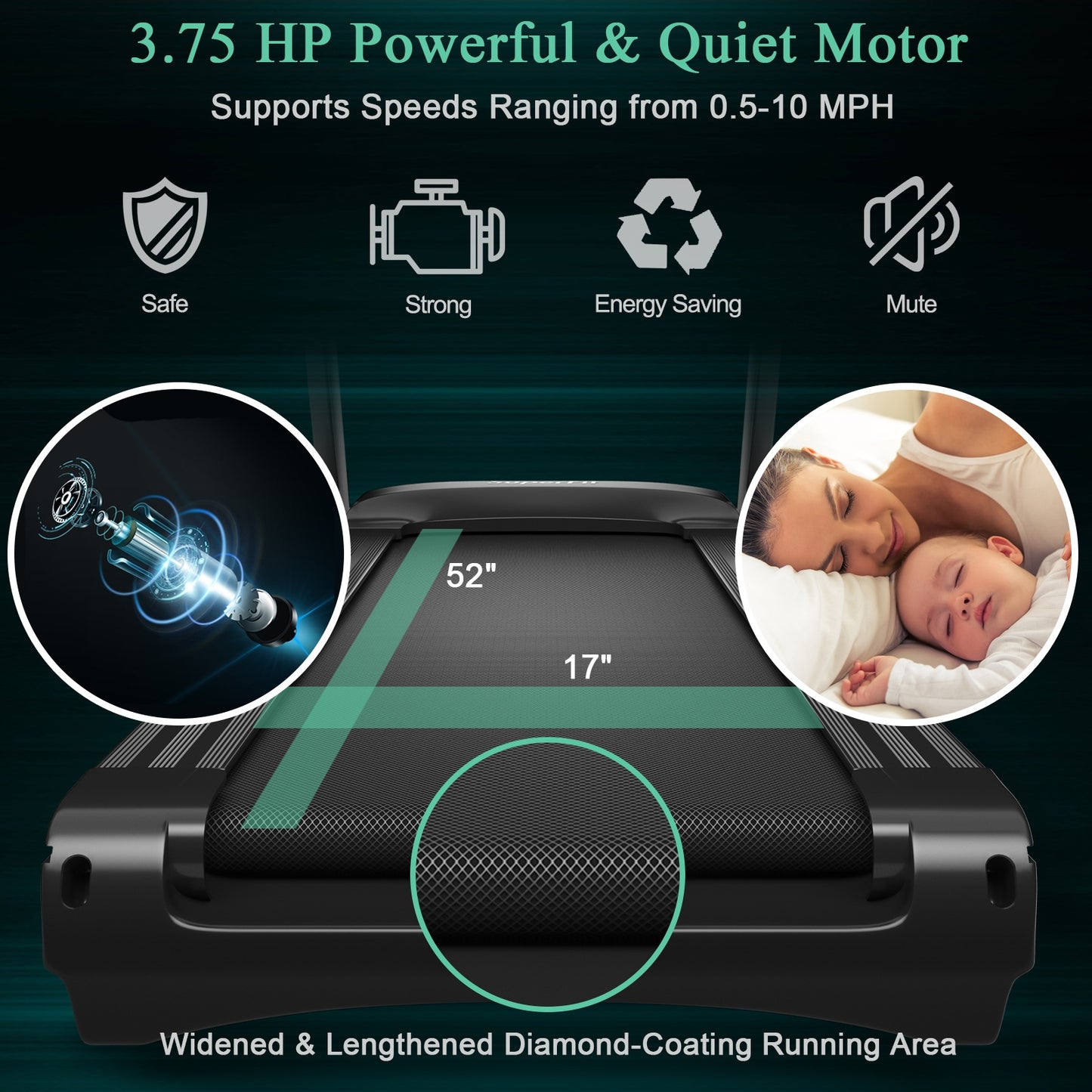 3.75HP Electric Folding Treadmill with Auto Incline 12 Program APP Control, Black Treadmills at Gallery Canada