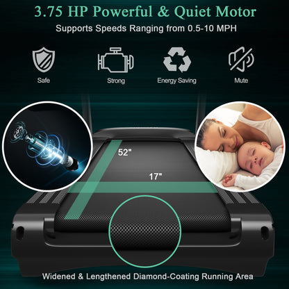 3.75HP Electric Folding Treadmill with Auto Incline 12 Program APP Control, Black Treadmills at Gallery Canada