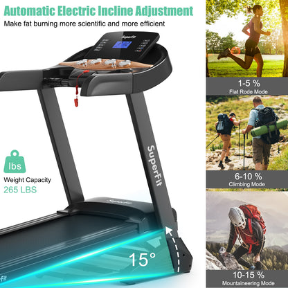 3.75HP Electric Folding Treadmill with Auto Incline 12 Program APP Control, Black Treadmills at Gallery Canada