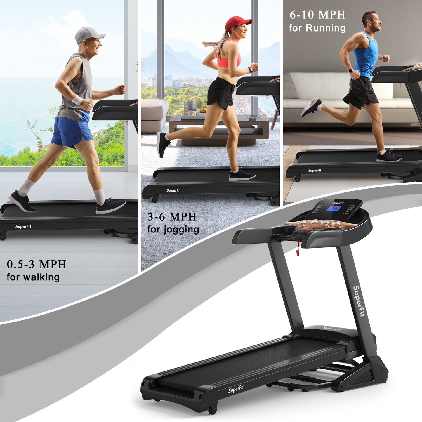 3.75HP Electric Folding Treadmill with Auto Incline 12 Program APP Control, Black Treadmills at Gallery Canada