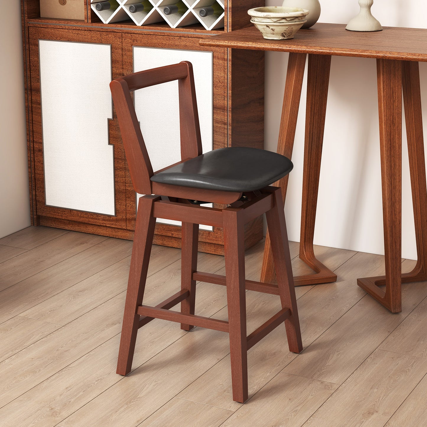 Swivel Upholstered PU Leather Stool with Backrest and Cushioned Seat-26 inches, Brown Bar Stools at Gallery Canada