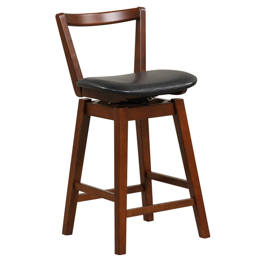 Swivel Upholstered PU Leather Stool with Backrest and Cushioned Seat-26 inches, Brown - Gallery Canada