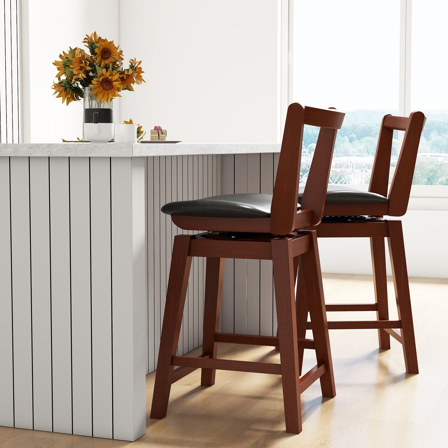 Swivel Upholstered PU Leather Stool with Backrest and Cushioned Seat-26 inches, Brown Bar Stools at Gallery Canada