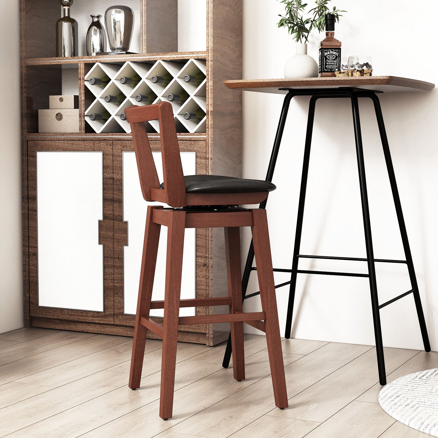 Swivel Upholstered PU Leather Stool with Backrest and Cushioned Seat-30.5 inches, Brown Bar Stools at Gallery Canada