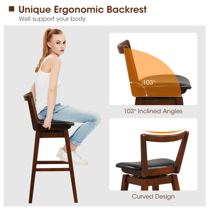 Swivel Upholstered PU Leather Stool with Backrest and Cushioned Seat-30.5 inches, Brown Bar Stools at Gallery Canada