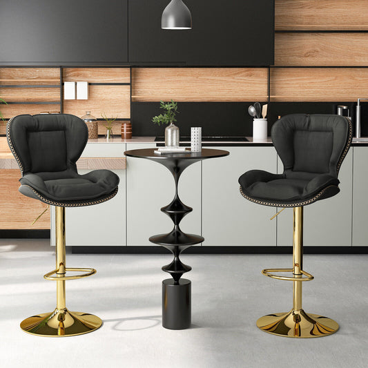 Set of 2 Swivel Bar Stools PU Leather Bar Chairs with Footrest and Curved Backrest, Gray Bar Stools Gray at Gallery Canada