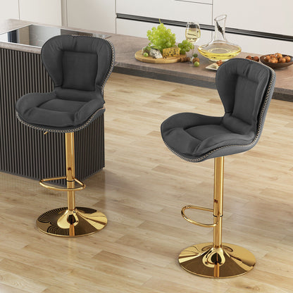 Set of 2 Swivel Bar Stools PU Leather Bar Chairs with Footrest and Curved Backrest, Gray Bar Stools at Gallery Canada