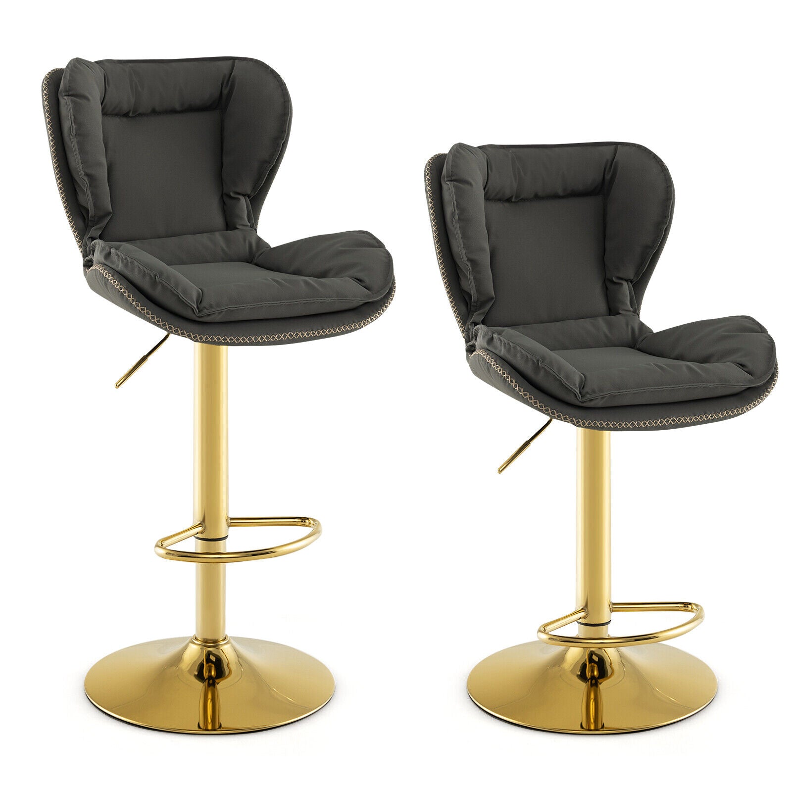 Set Of 2 Swivel Bar Stools, PU Leather, With Footrest And Curved Backrest, Gray Bar Stools at Gallery Canada
