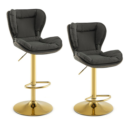 Set Of 2 Swivel Bar Stools, PU Leather, With Footrest And Curved Backrest, Gray Bar Stools at Gallery Canada